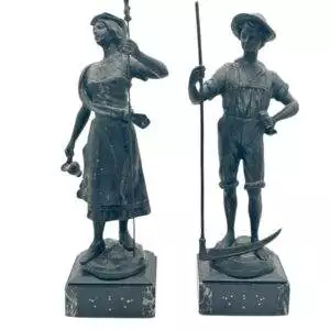 Lovely Farmer Figural Clock Garnitures – ca 1900