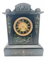 Incredible Large Antique Slate & Green Marble 8-Day Mantel Clock - C1880