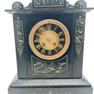 Incredible Large Antique Slate & Green Marble 8-Day Mantel Clock - C1880