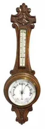 Antique Oak Banjo Barometer Thermometer -ca 1900