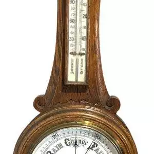 Antique Oak Banjo Barometer Thermometer -ca 1900