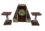 Fabulous French Art Deco red & white Marble Mantel Clock Set – ca1920