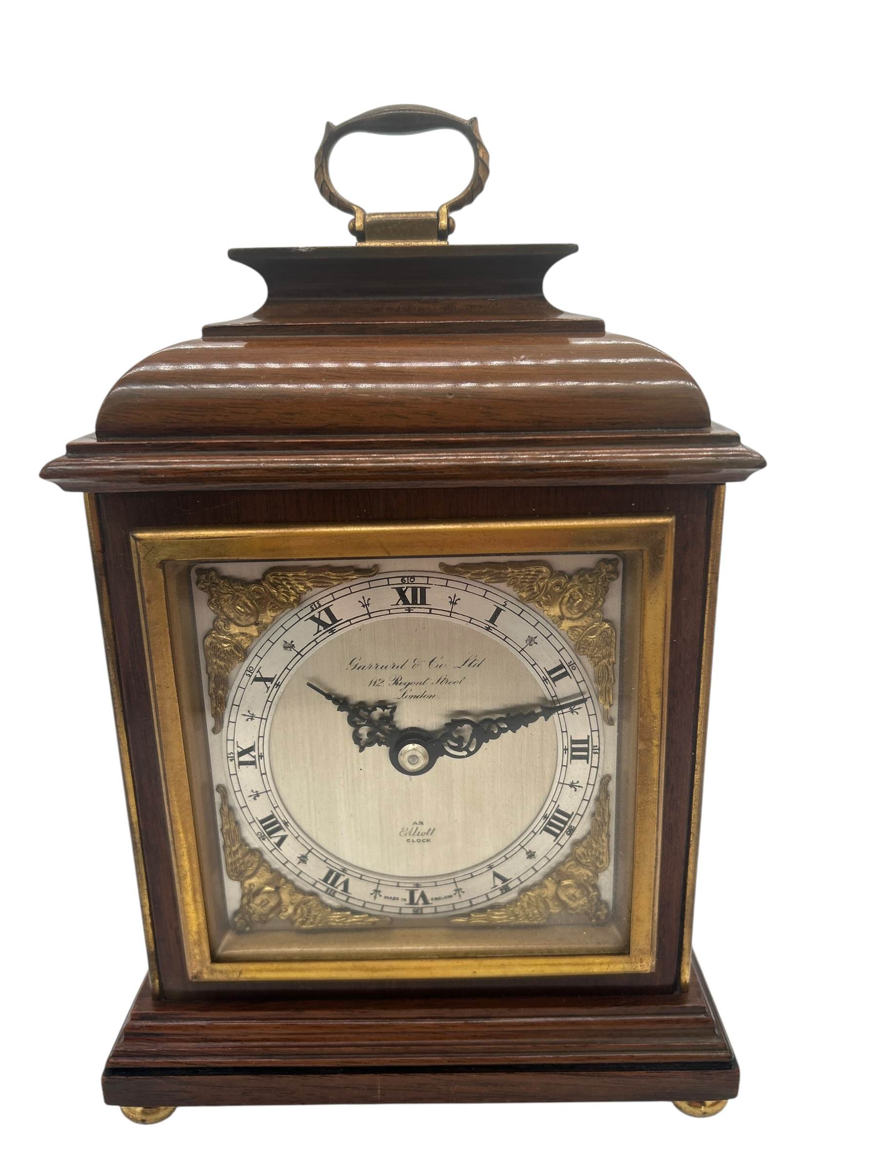 Lovely Elliot Walnut case Mantel Clock – 8 day garrard movement clock