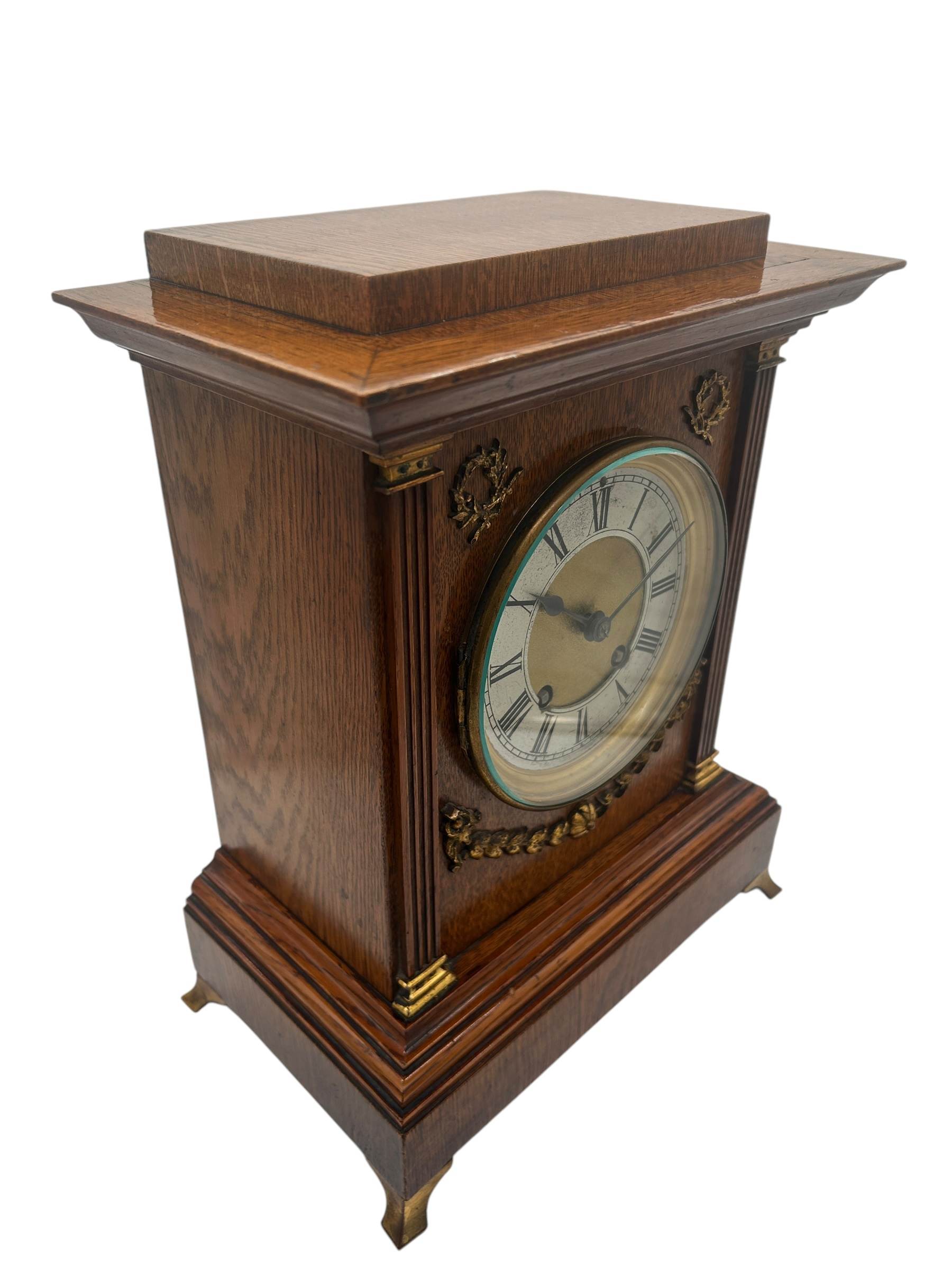 Fine 8-Day Lenzkirch Oak Case Architectural Mantel Clock - ca1900 - Image 3