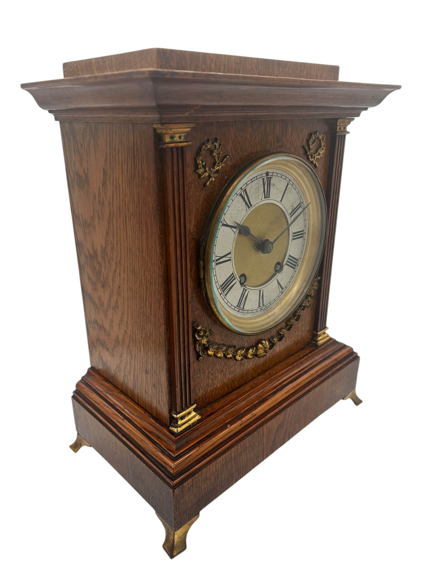 Fine 8-Day Lenzkirch Oak Case Architectural Mantel Clock - ca1900 - Image 8
