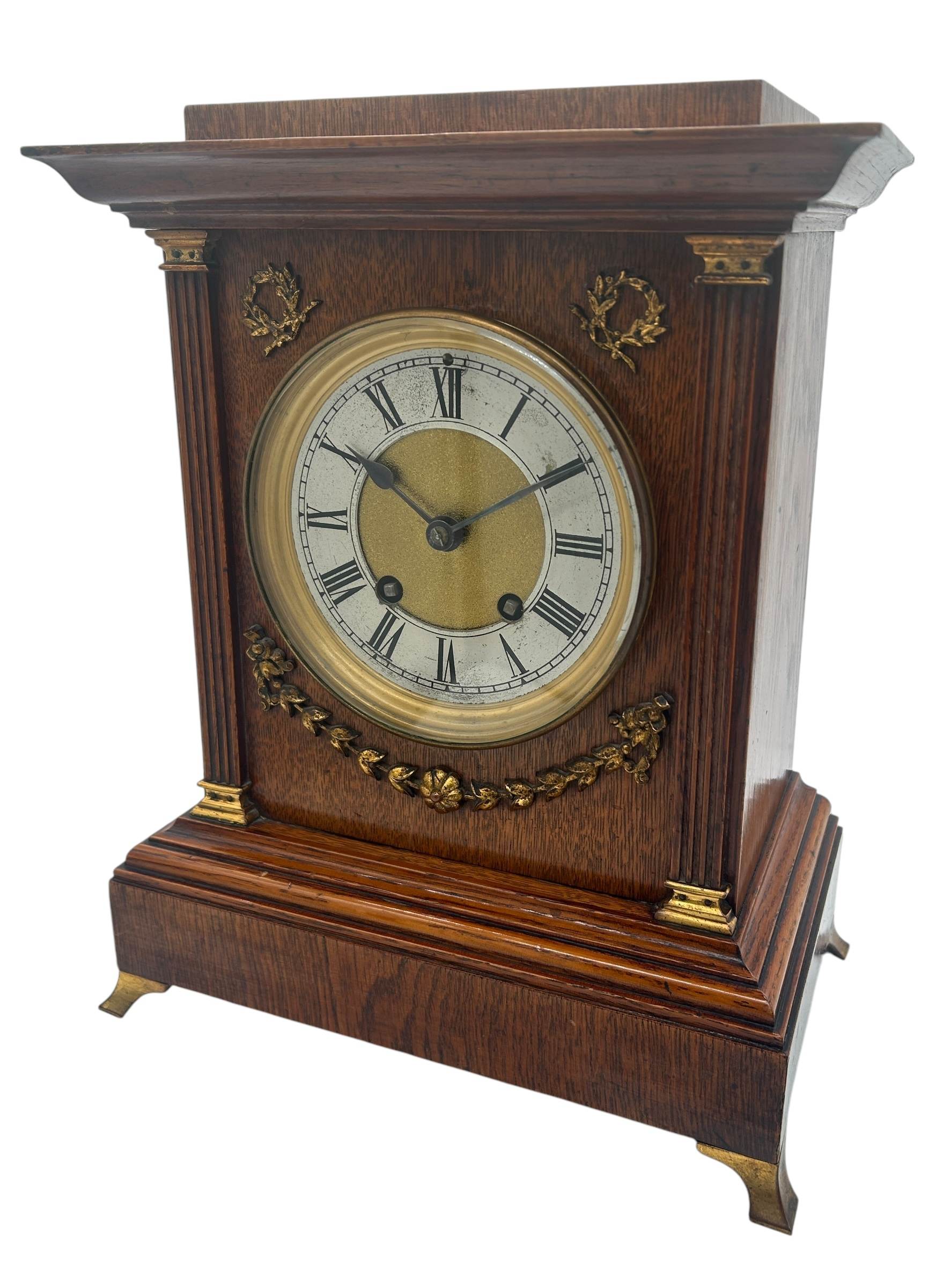 Fine 8-Day Lenzkirch Oak Case Architectural Mantel Clock - ca1900 - Image 2