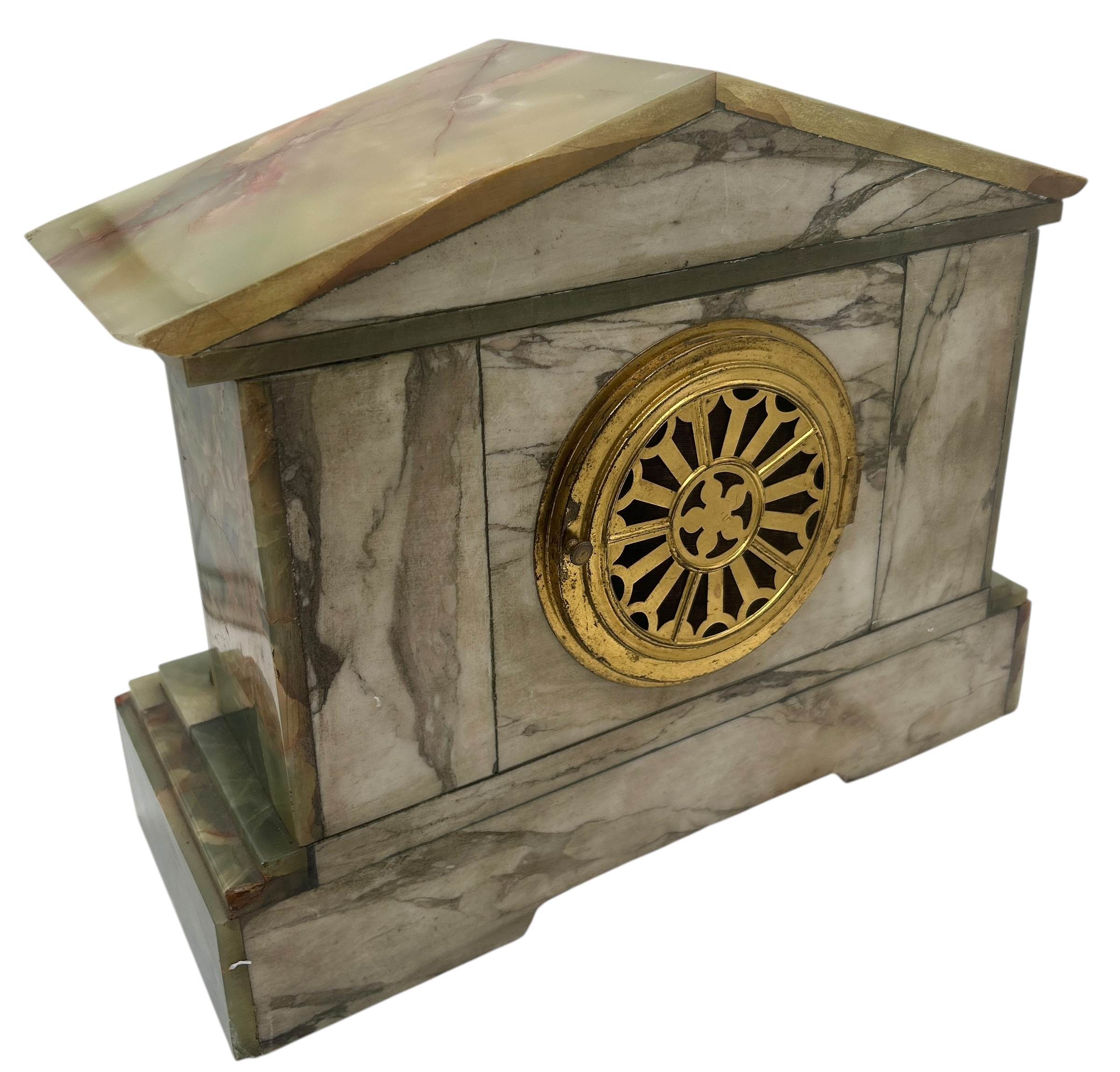 Rare Green Onyx Architectural Mantel Clock – ca 1900 - Image 4