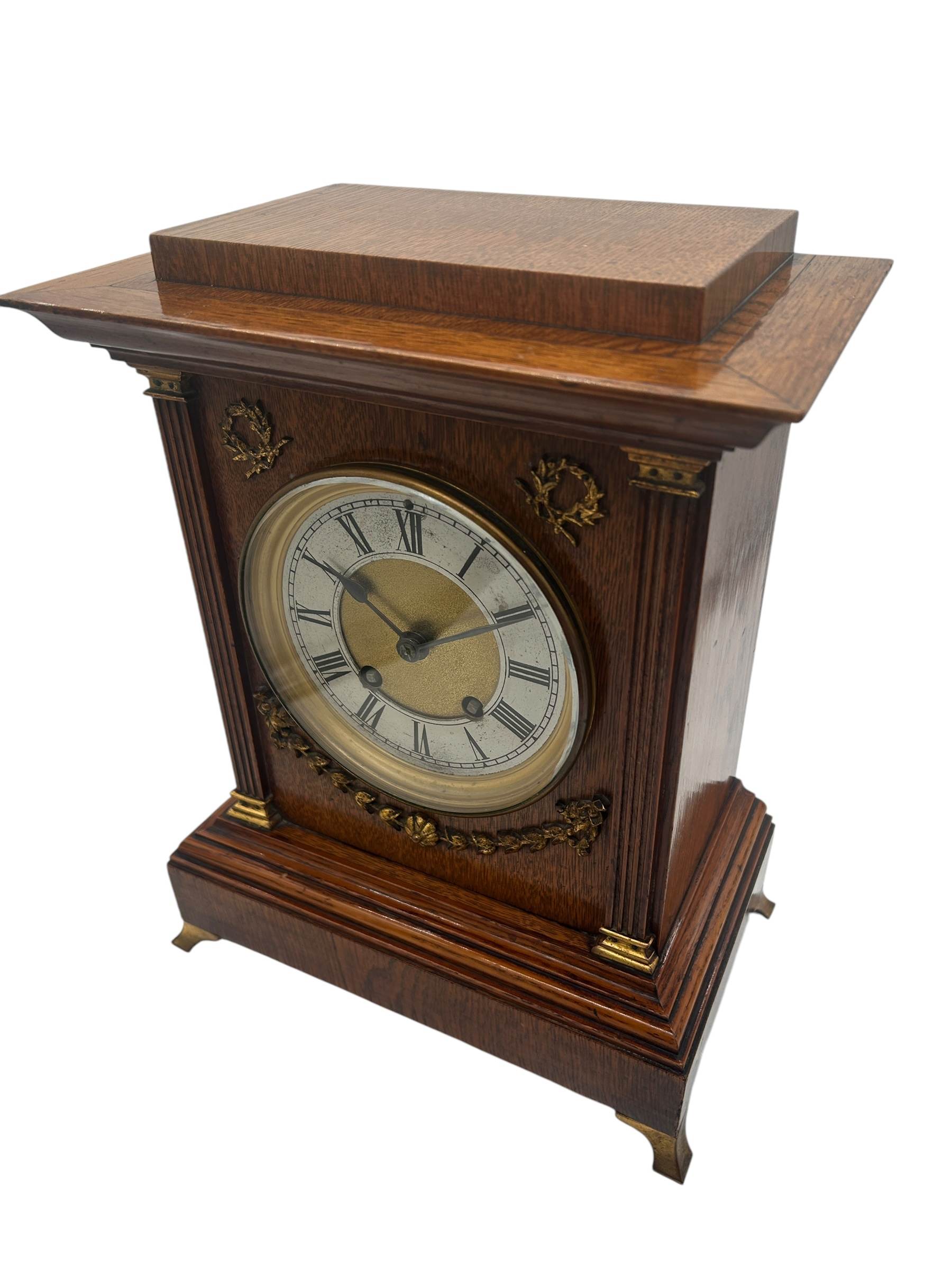 Fine 8-Day Lenzkirch Oak Case Architectural Mantel Clock - ca1900 - Image 6