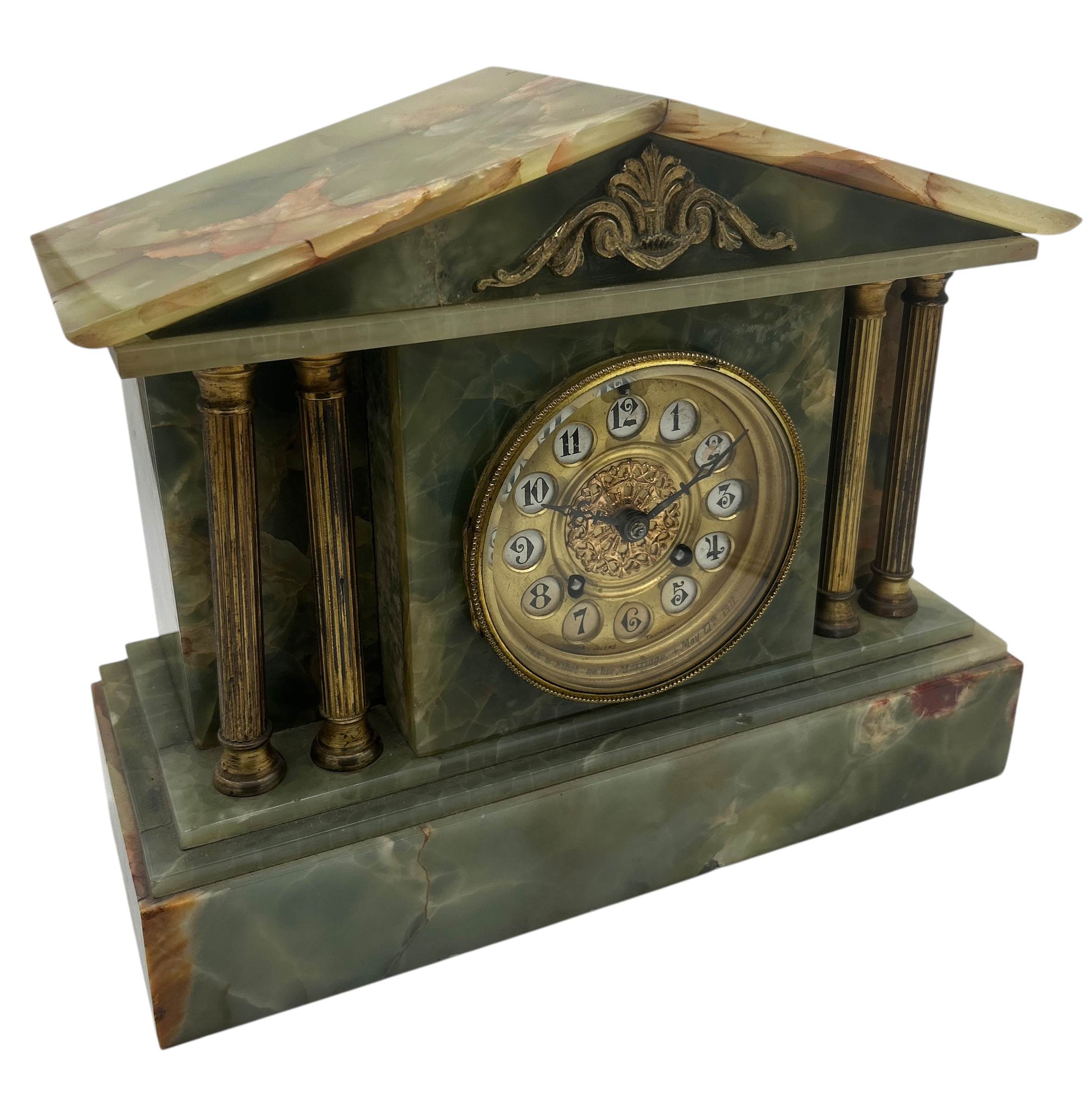 Rare Green Onyx Architectural Mantel Clock – ca 1900 - Image 7