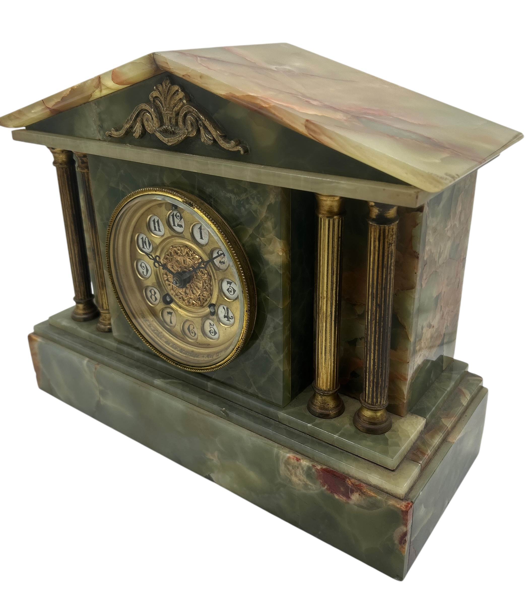 Rare Green Onyx Architectural Mantel Clock – ca 1900 - Image 6