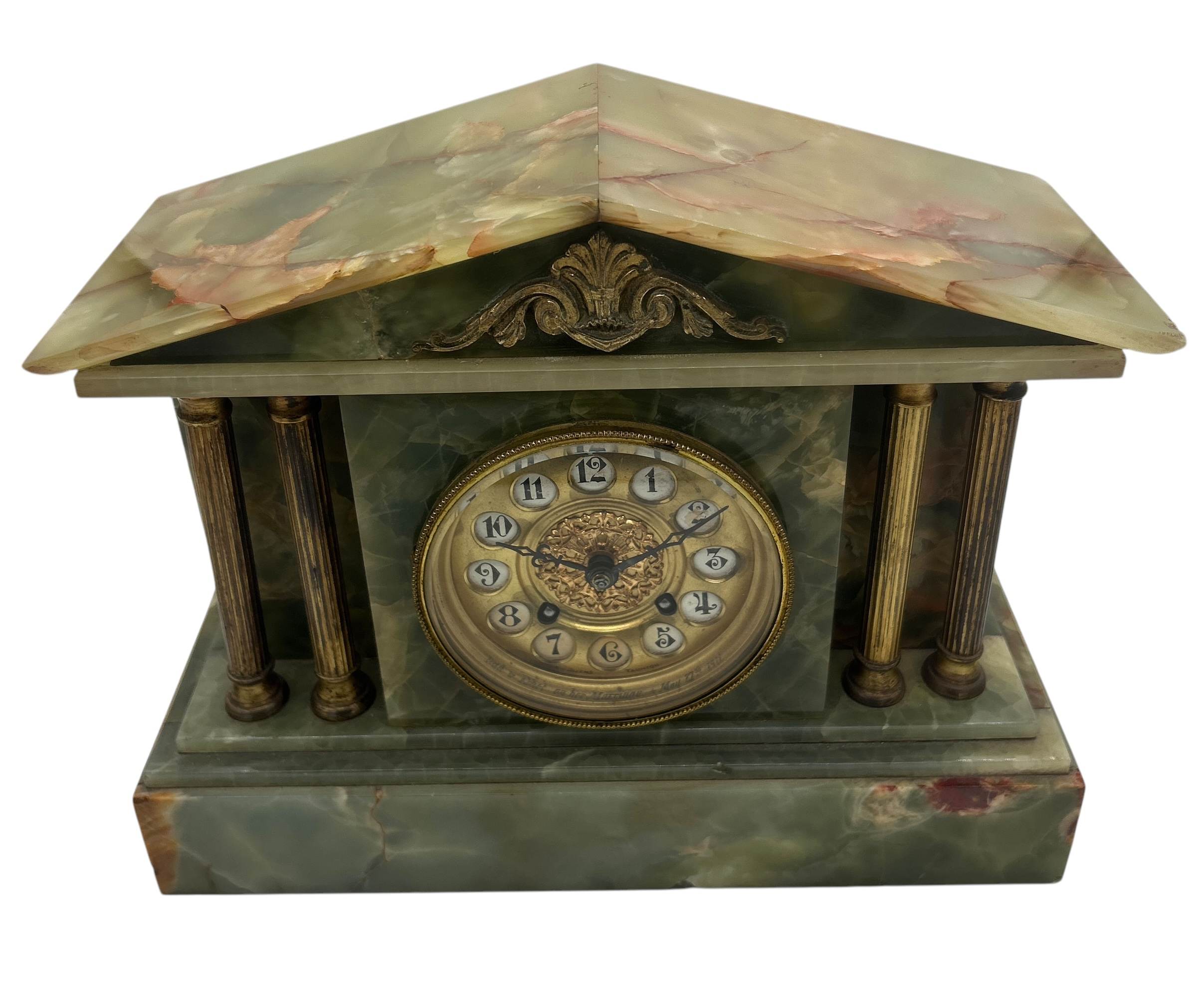 Rare Green Onyx Architectural Mantel Clock – ca 1900 - Image 5