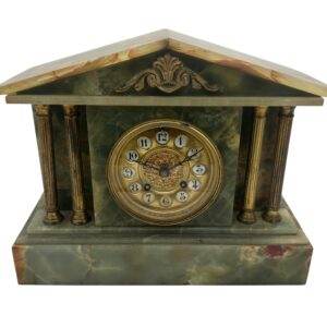 Rare Green Onyx Architectural Mantel Clock –  ca 1900