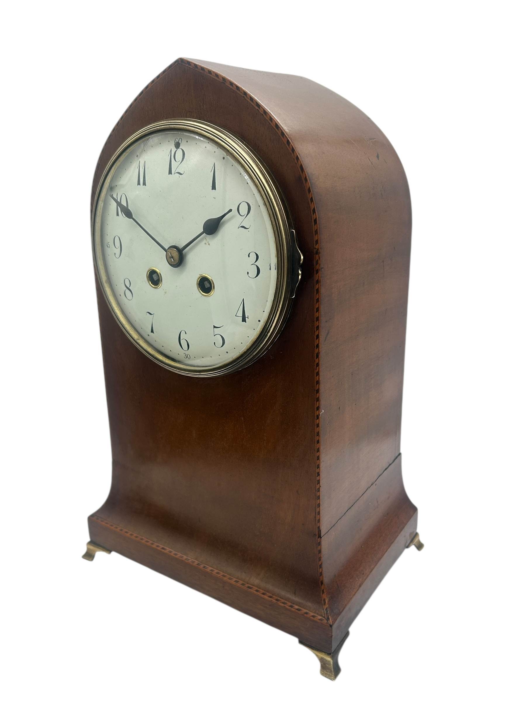 Antique 8 day inlaid case Mantel clock – ca 1905 - Image 4