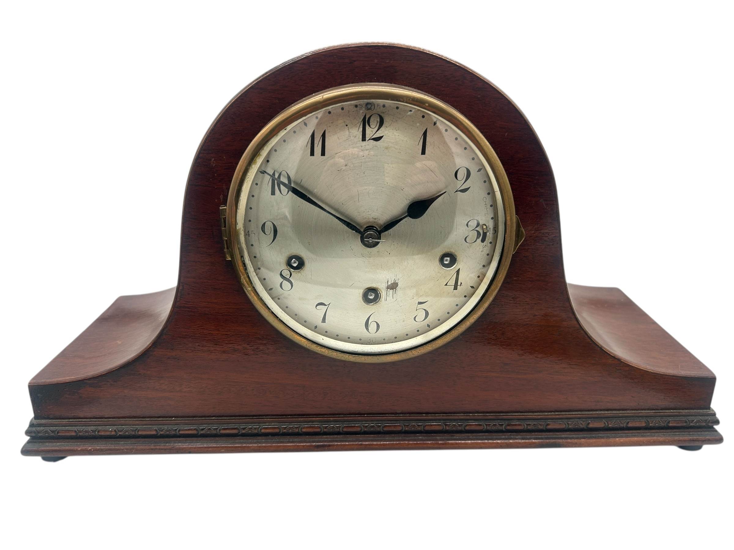 Antique Art deco inspired Napoleon hat shape musical mantel clock