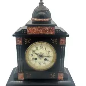 Lovely Slate & red marble Mantel Clock – ca1880