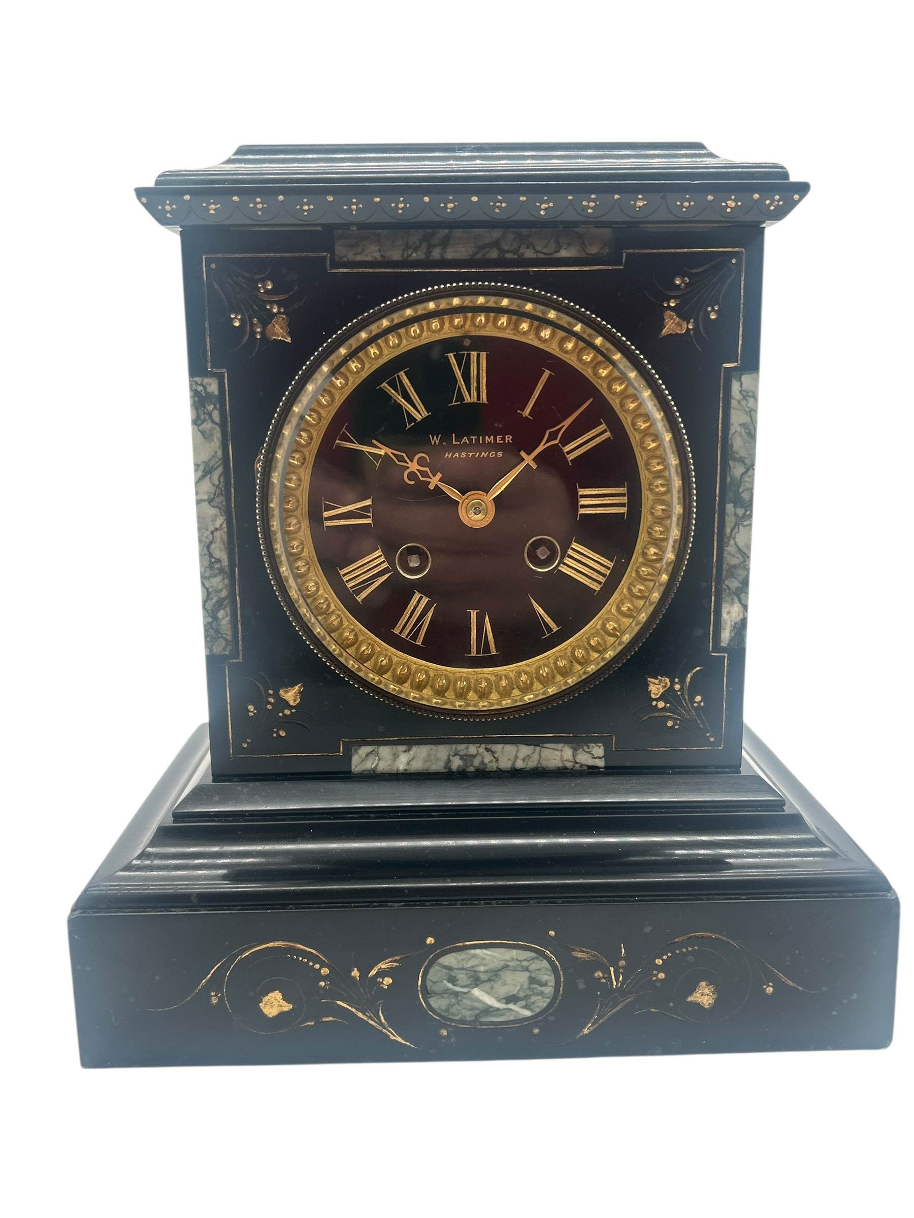 Incredible Antique Slate & Green Marble 8-Day Mantel Clock - C1870 - Image 10