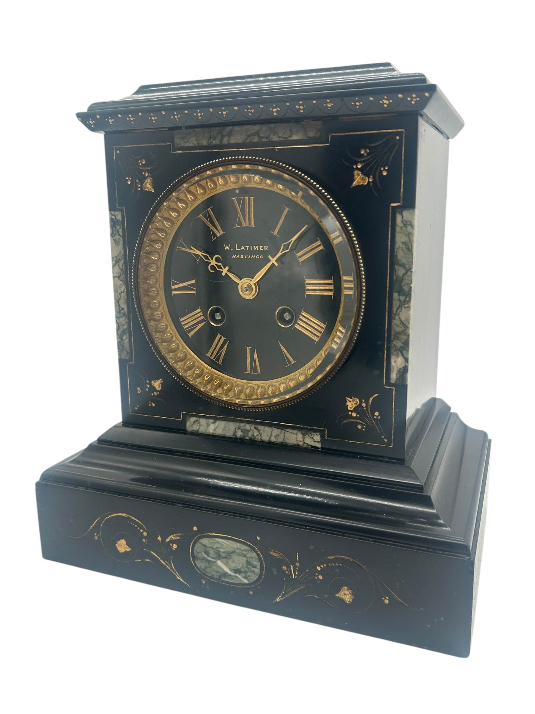 Incredible Antique Slate & Green Marble 8-Day Mantel Clock - C1870 - Image 11