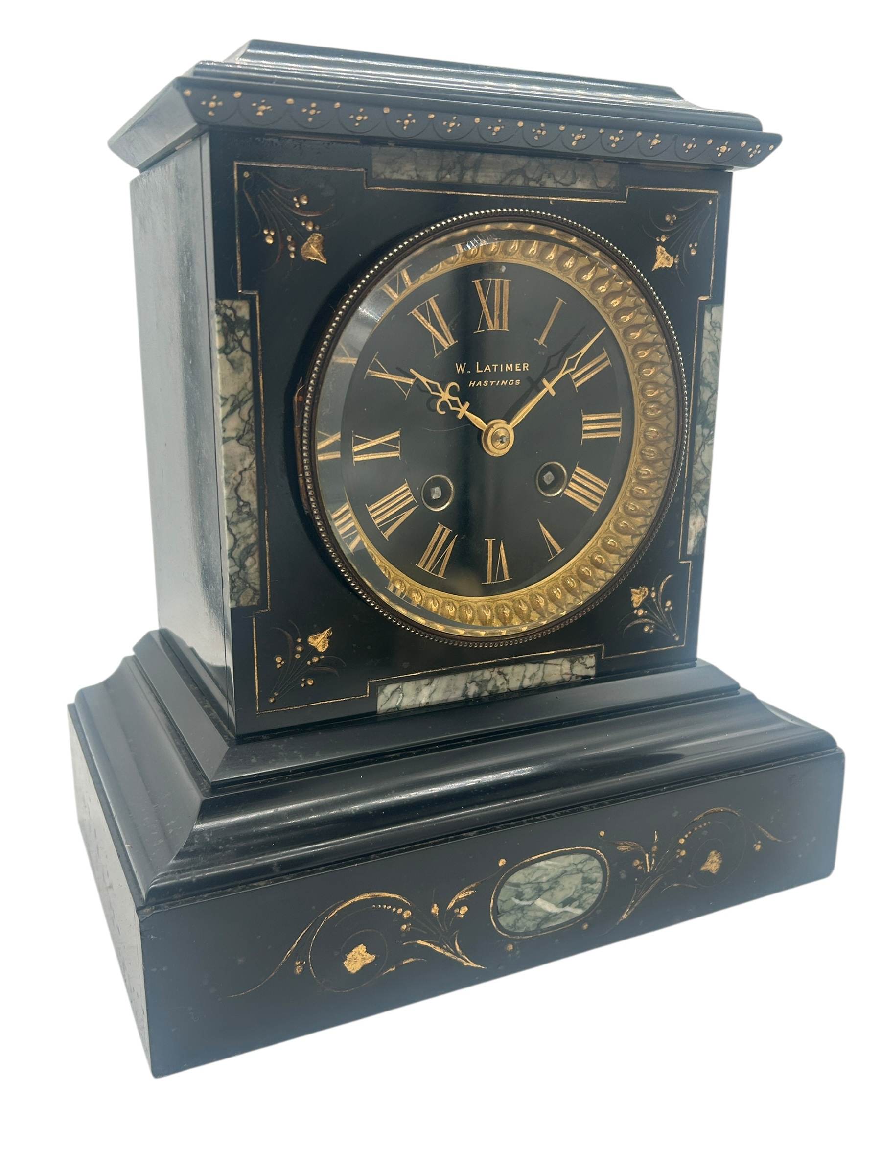 Incredible Antique Slate & Green Marble 8-Day Mantel Clock - C1870 - Image 12