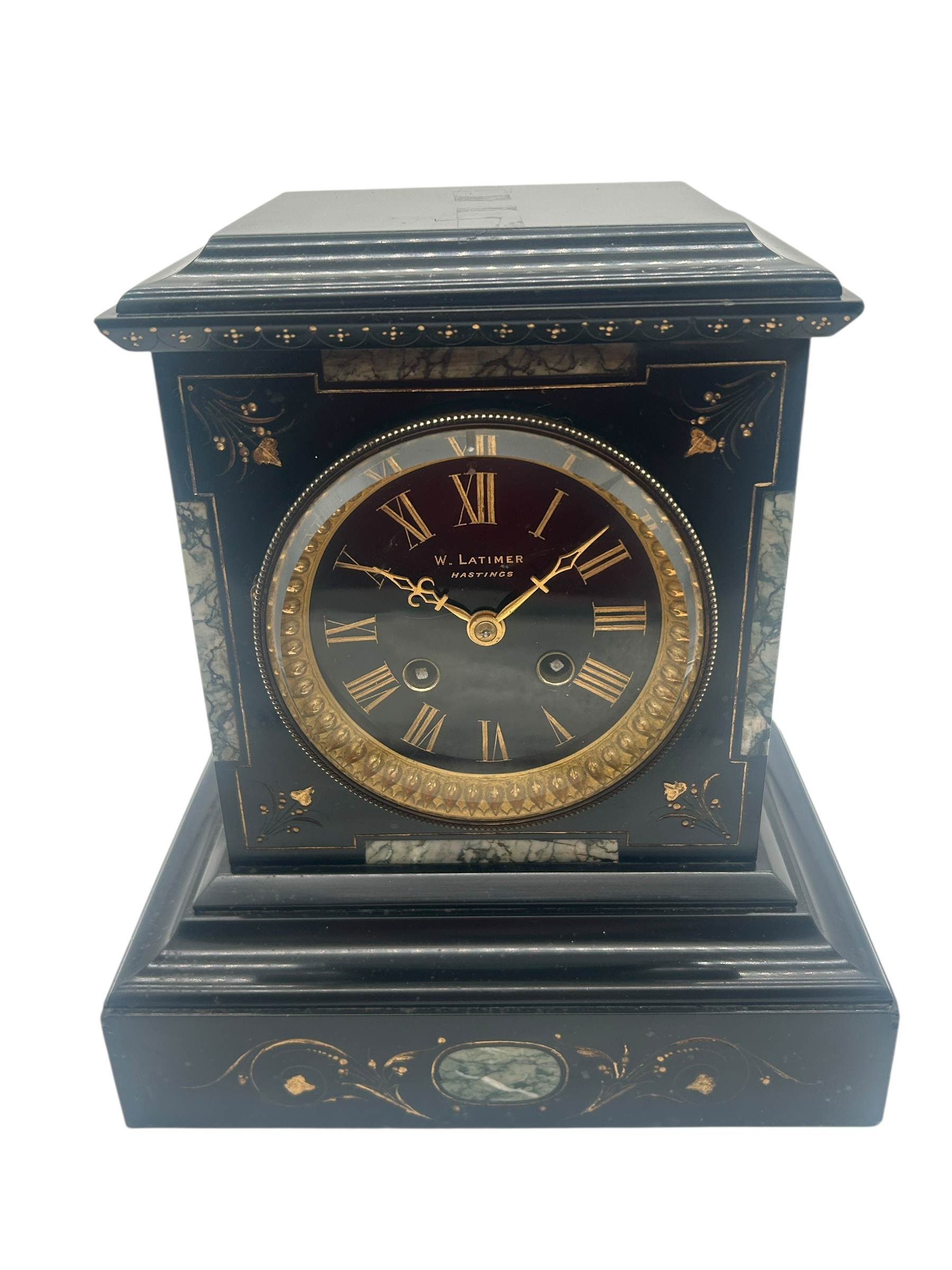Incredible Antique Slate & Green Marble 8-Day Mantel Clock - C1870 - Image 13