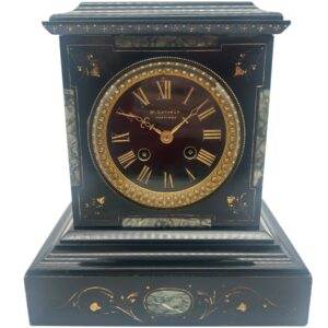 Incredible Antique Slate & Green Marble 8-Day Mantel Clock - C1870