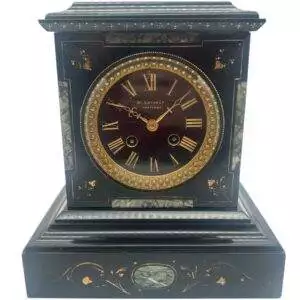 Incredible Antique Slate & Green Marble 8-Day Mantel Clock - C1870