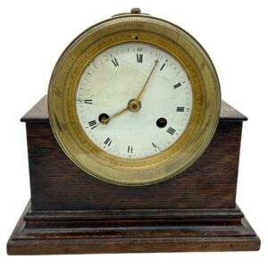 Fabulous Bulkhead ships Clock on Oak stand – ca1910