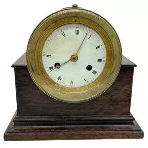 Fabulous Bulkhead ships Clock on Oak stand – ca1910