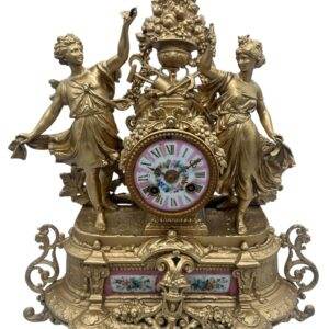 Charming French Gilt Figural pink sevres Mantel Clock – ca1890