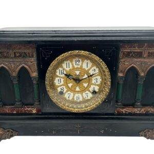 Stunning American Architectural gothic Faux Slate Mantel Clock - ca1900