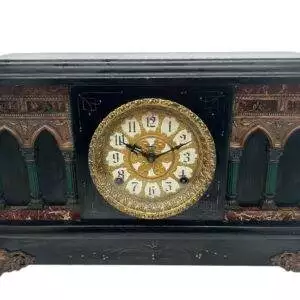 Stunning American Architectural gothic Faux Slate Mantel Clock - ca1900