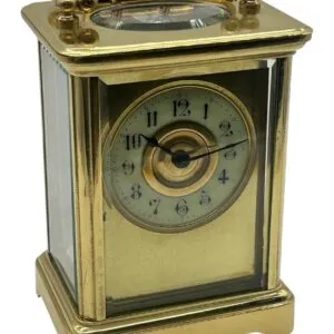 Classic Carriage Clock with Brass and Enamel Masked Dial – French 8-Day Timepiece Movement.