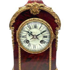 French shell mantel clock – Ormolu mounts Fruit Basket Finial Top Circa 1860