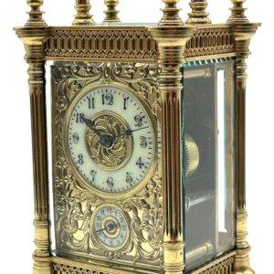 Fine Antique French Carriage Clock – Embossed Fretwork Decoration 8 – Day Timepiece C1890