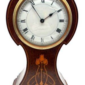 Art Nouveau Tulip Inlaid Mantel Clock – Mahogany French Timepiece with Inlay