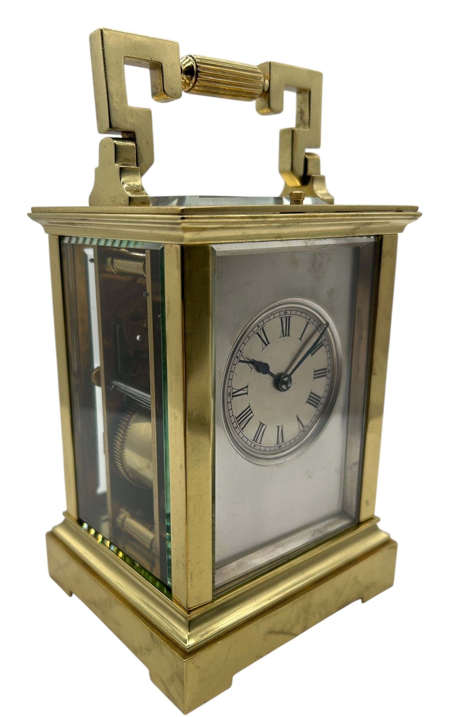 Victorian Mantel Clock Silver Masked Dial – French 8-Day Carriage Clock with Repeat Feature