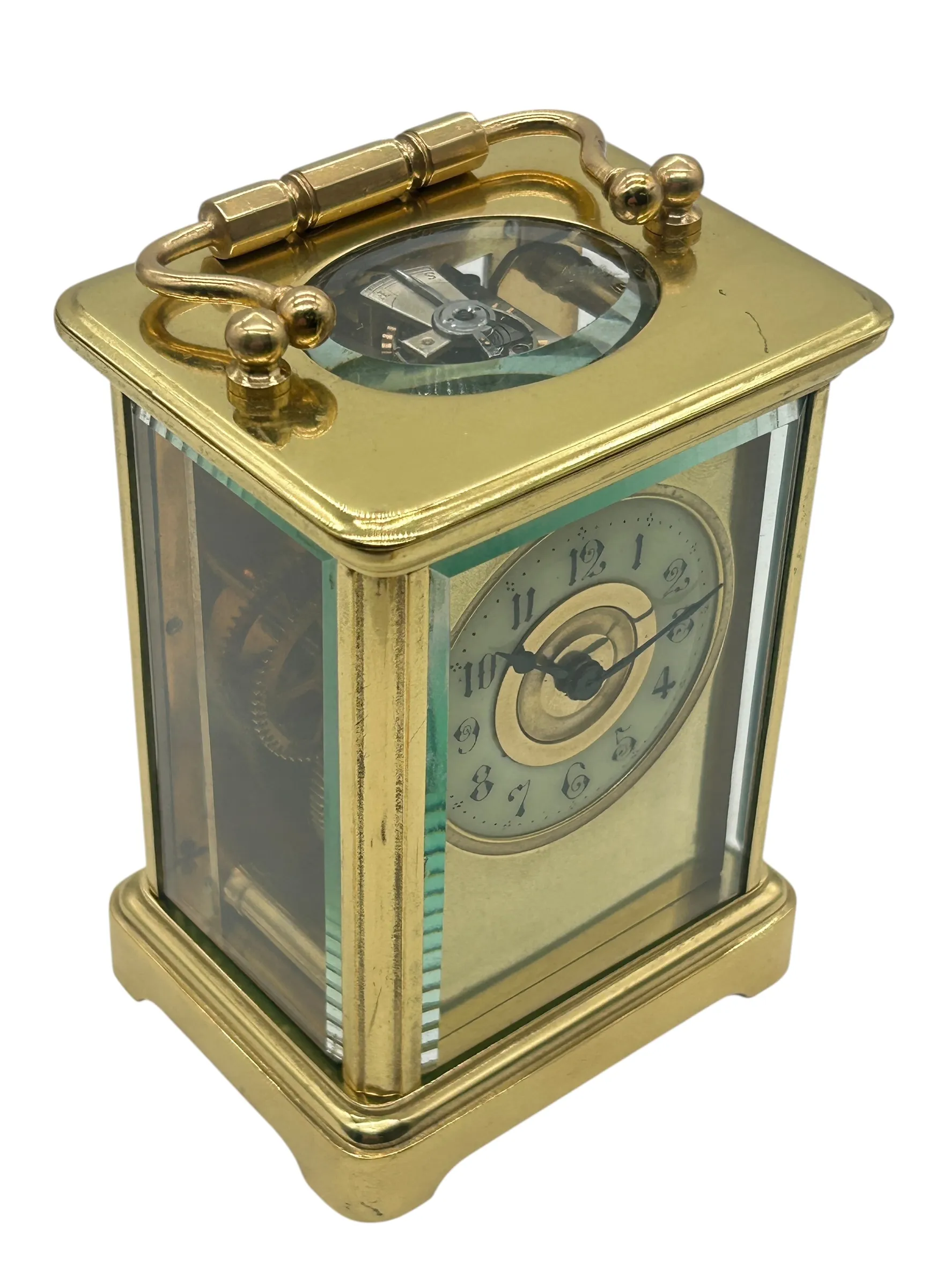 Classic Carriage Clock with Brass and Enamel Masked Dial – French 8-Day Timepiece Movement.
