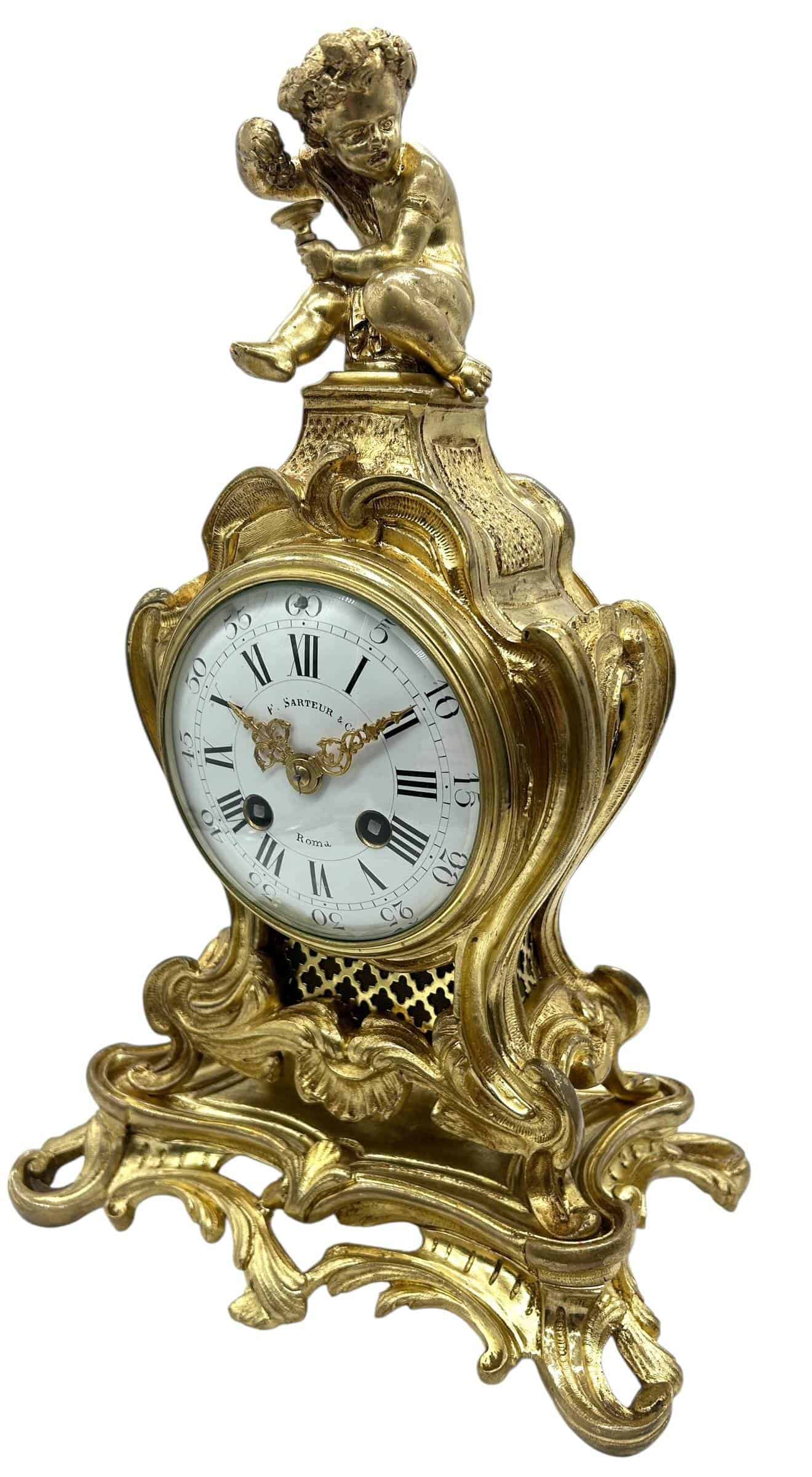 Antique French Ormolu Scrolling Mantel Clock – Cherub Finial