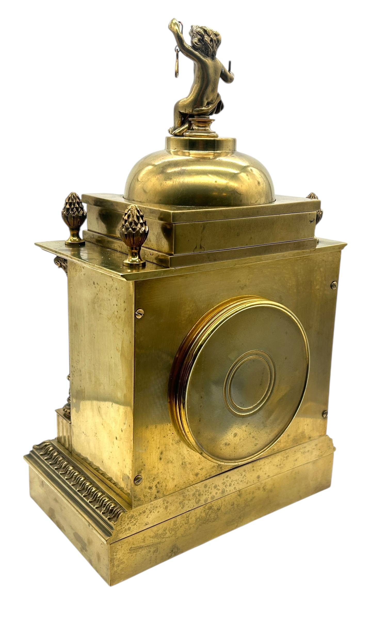 Solid Ormolu Bronze Mantel Clock – Gong Striking Mantel Clock – Cherub finial