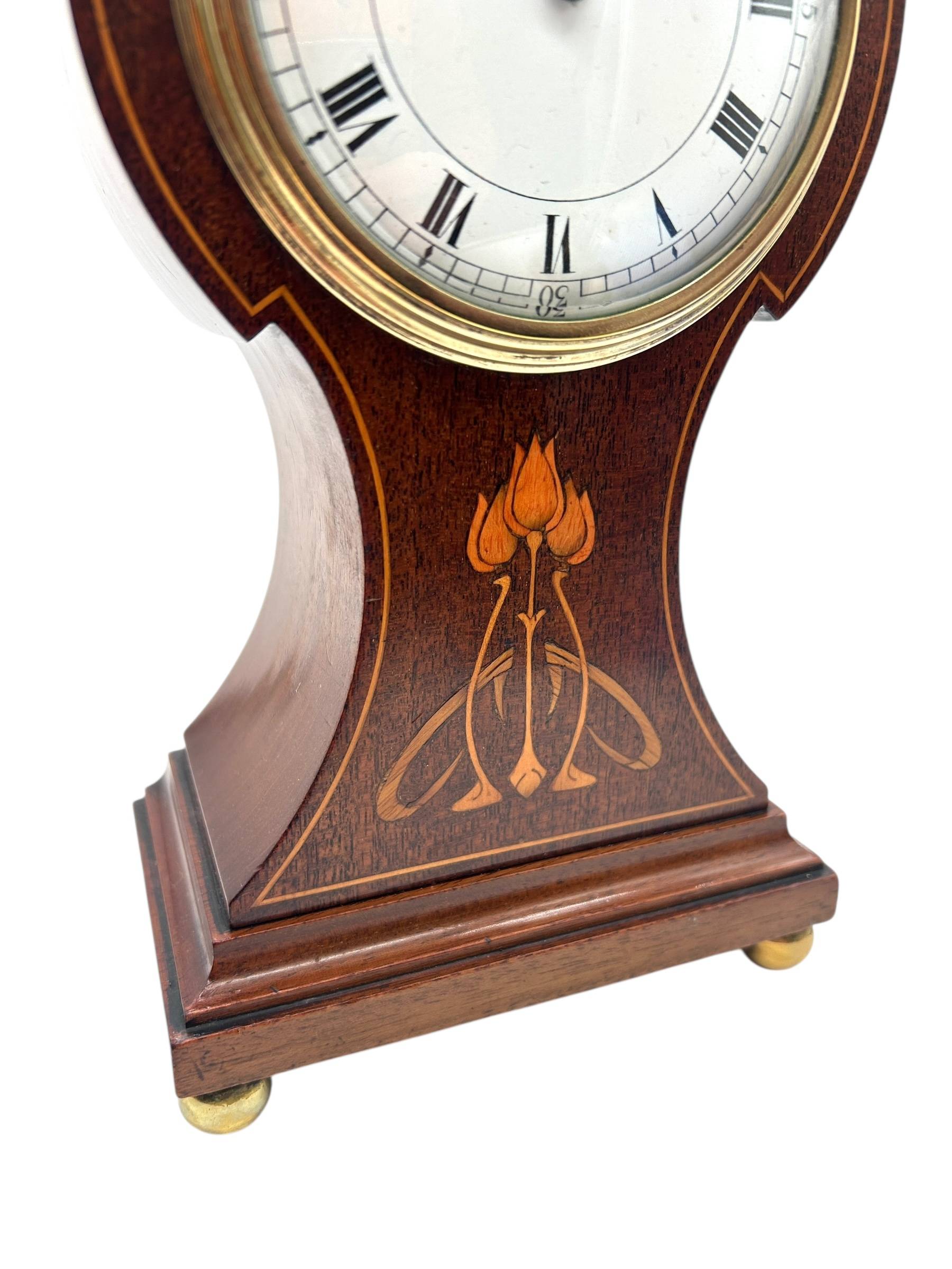 Art Nouveau Tulip Inlaid Mantel Clock – Mahogany French Timepiece with Inlay