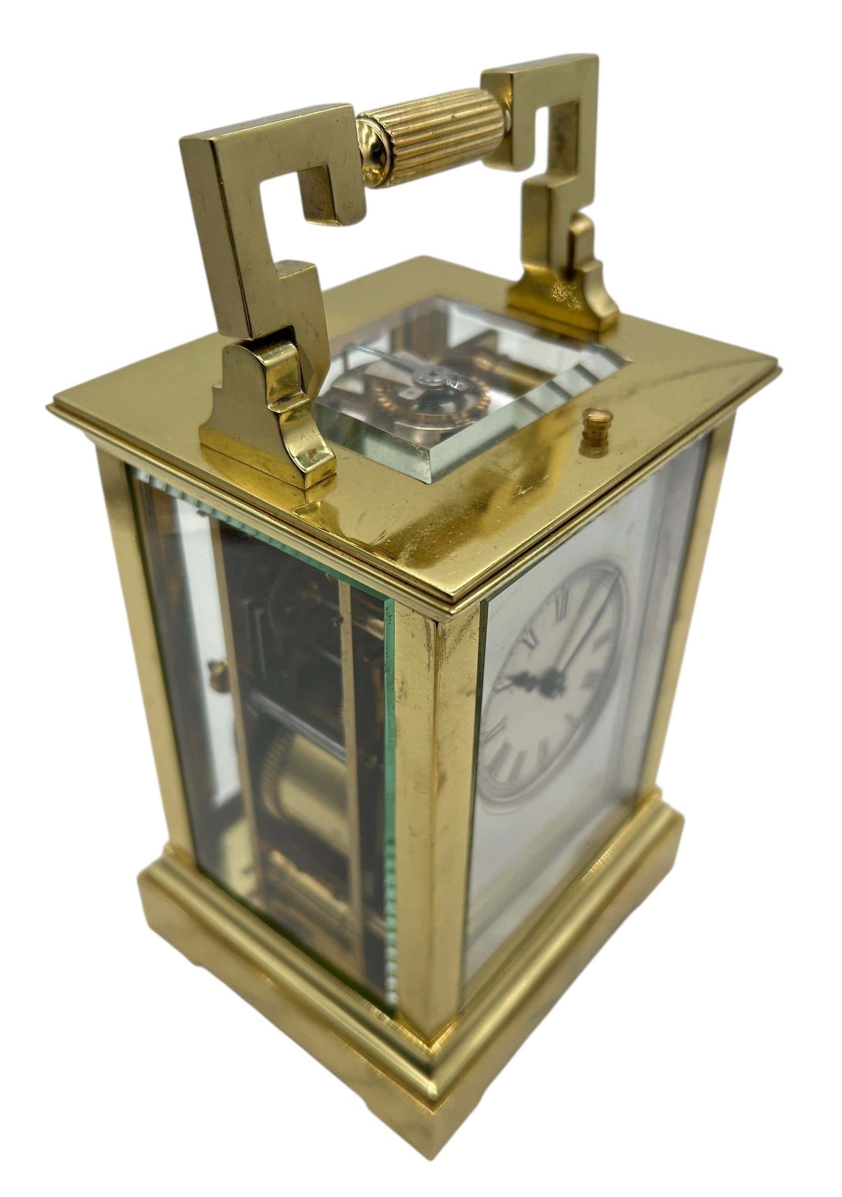 Victorian Mantel Clock Silver Masked Dial – French 8-Day Carriage Clock with Repeat Feature