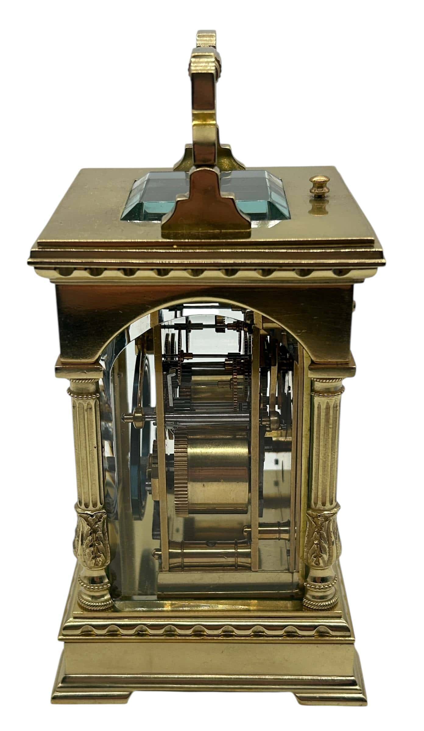 Incredible Architectural Carriage Clock with Brass and Enamel Masked Dial – French 8-Day Gong Striking Carriage Clock with Repeat Feature.