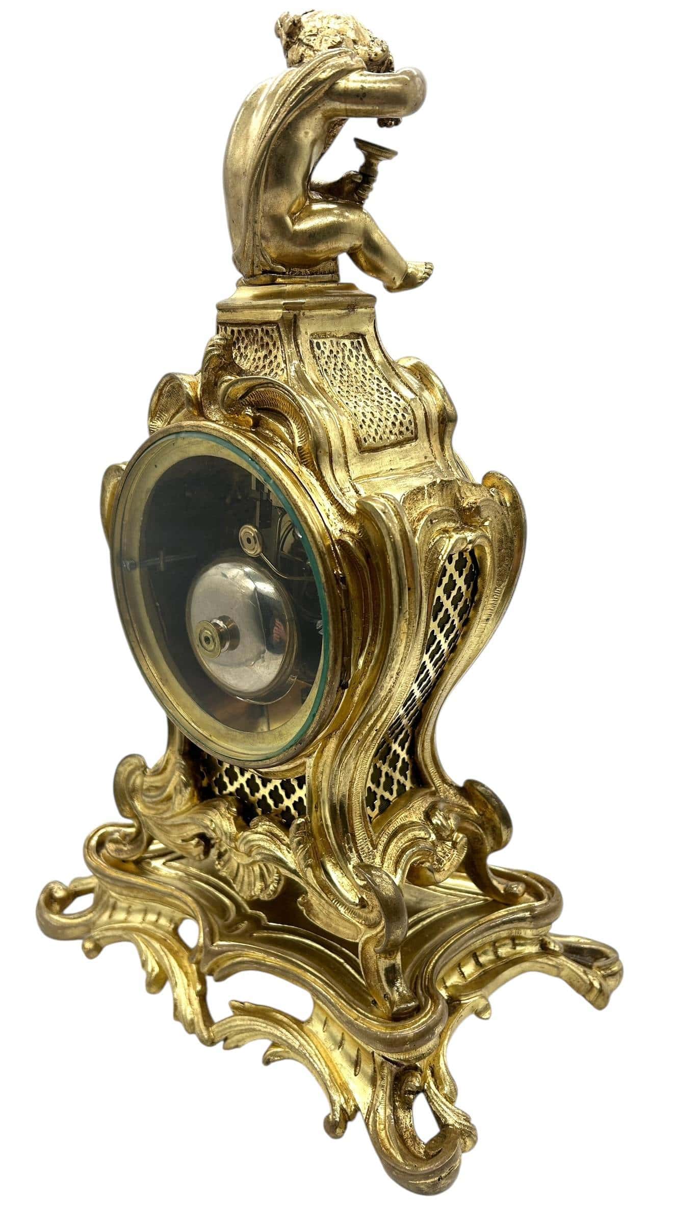 Antique French Ormolu Scrolling Mantel Clock – Cherub Finial