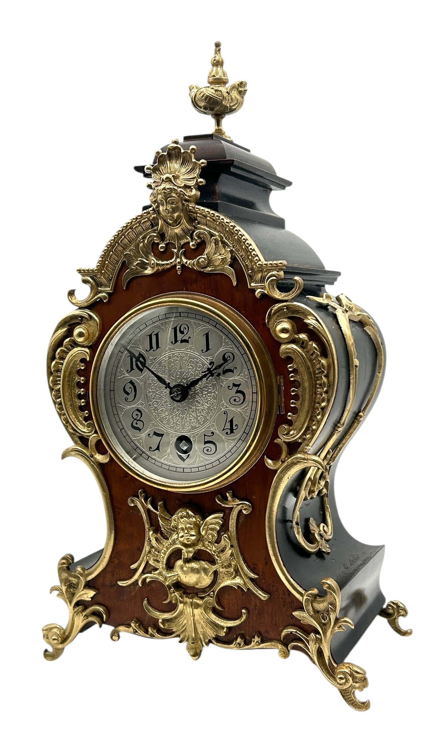 Incredible German Lenzkirch Mantel Clock, Ormolu Mounts Silver Dial