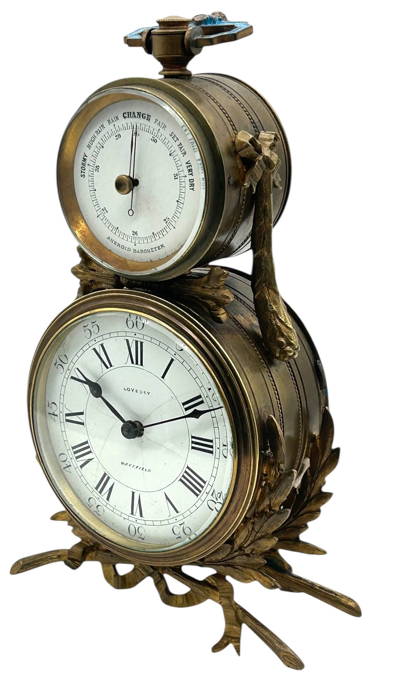 Rare Antique French Desk Clock – Combination Barometer & Mantel Clock Set C1870