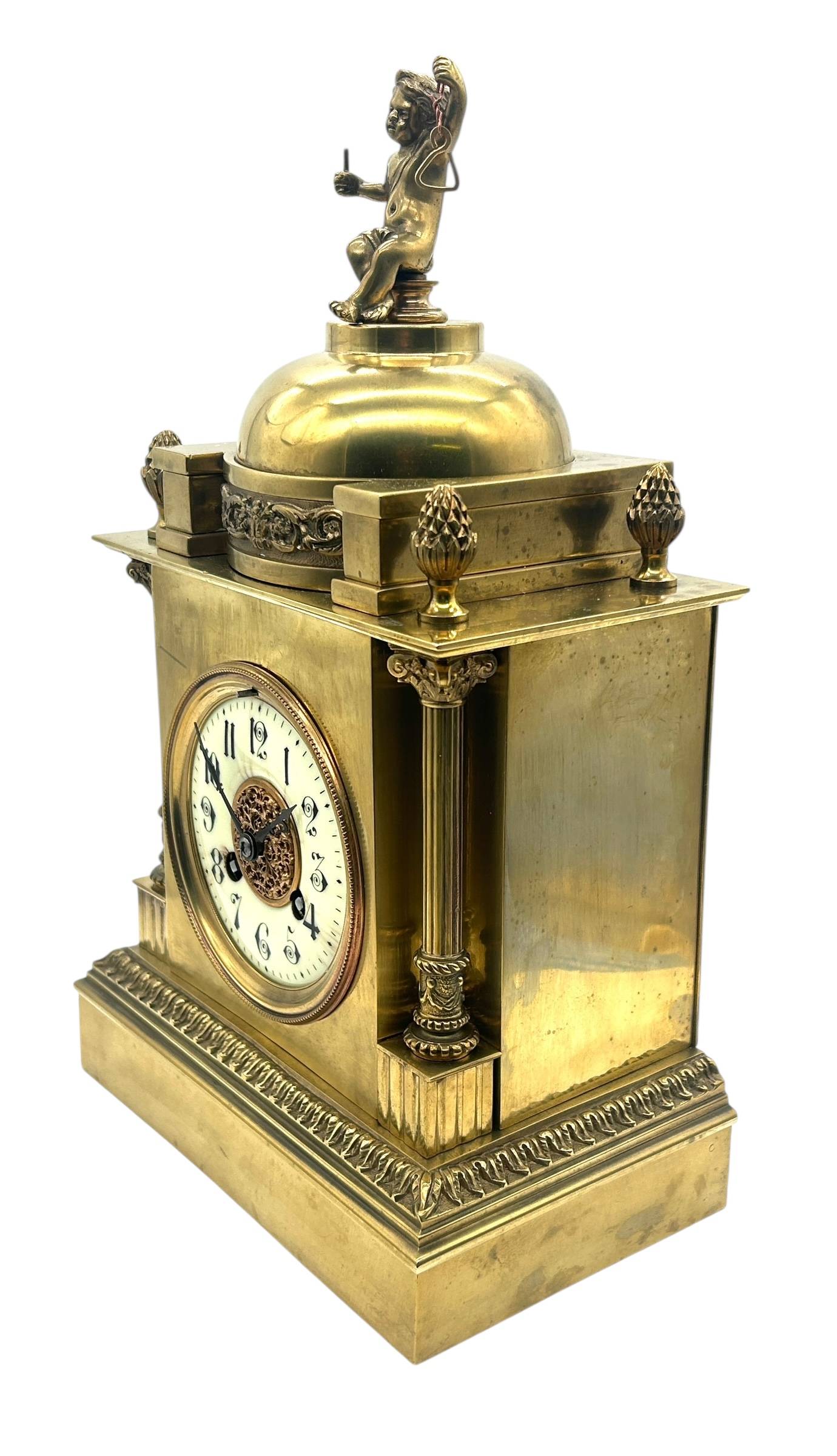 Solid Ormolu Bronze Mantel Clock – Gong Striking Mantel Clock – Cherub finial