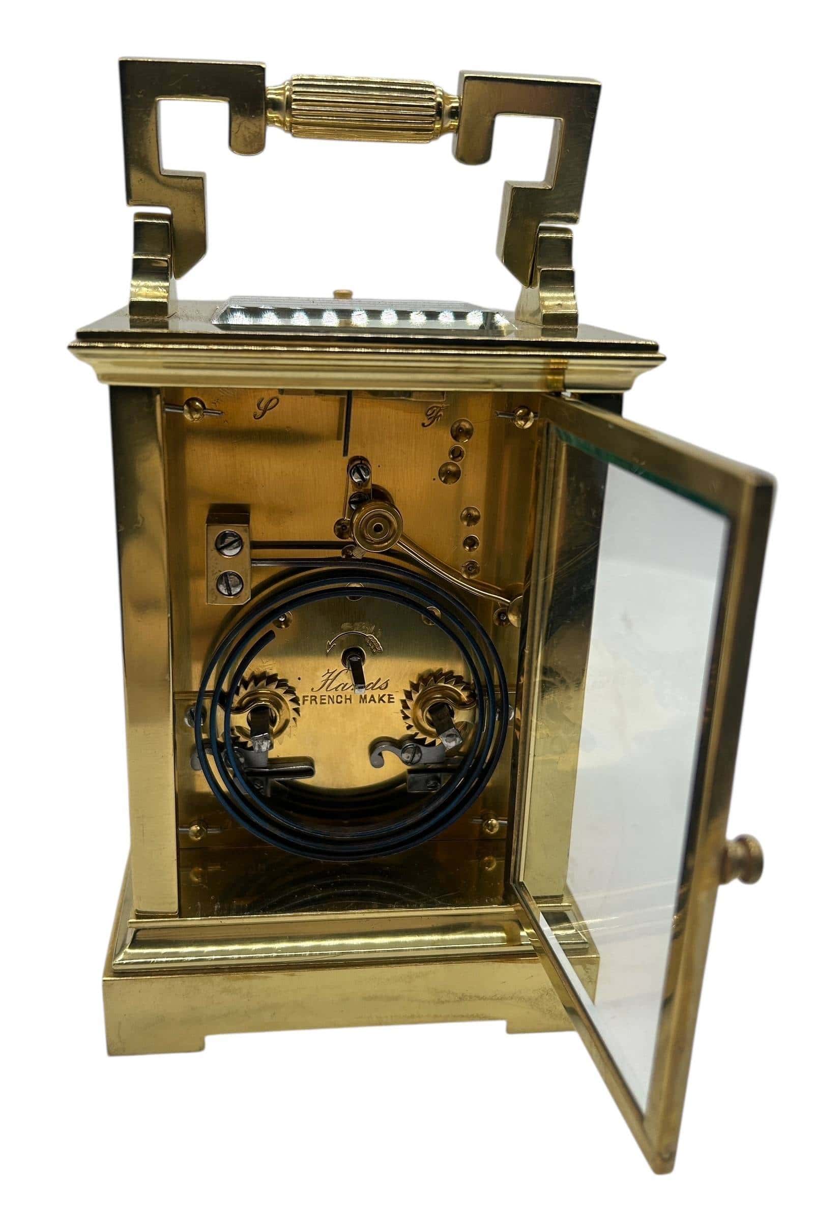 Victorian Mantel Clock Silver Masked Dial – French 8-Day Carriage Clock with Repeat Feature