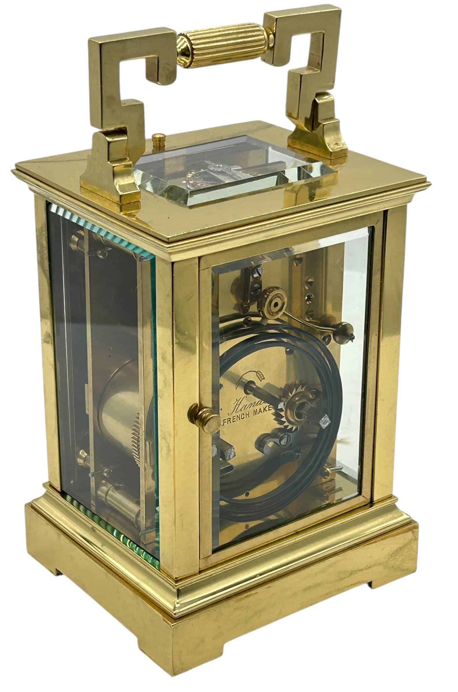 Victorian Mantel Clock Silver Masked Dial – French 8-Day Carriage Clock with Repeat Feature