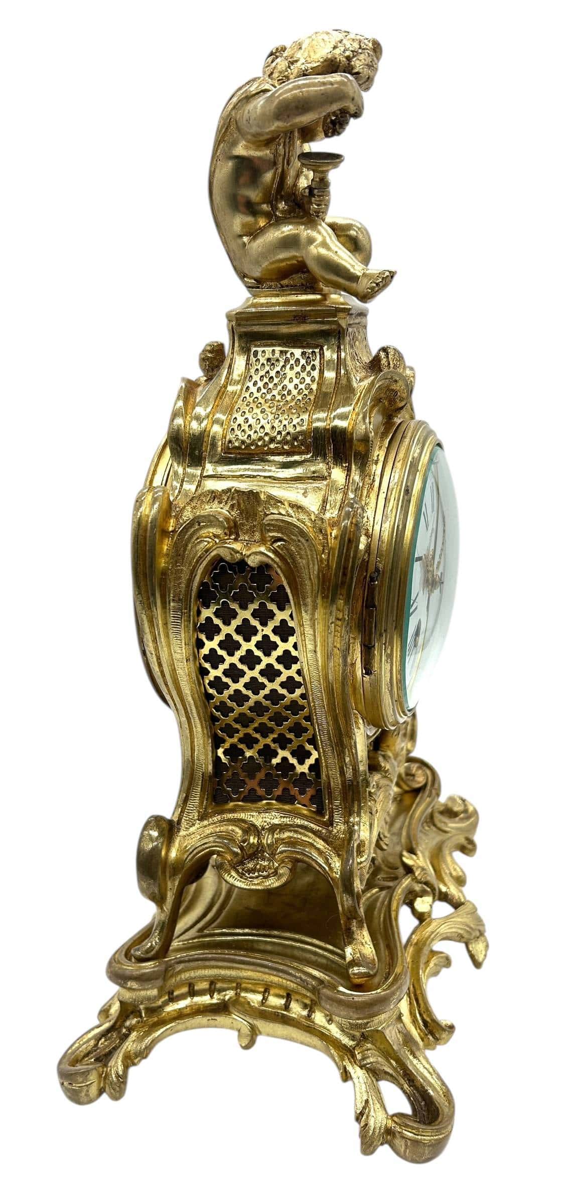 Antique French Ormolu Scrolling Mantel Clock – Cherub Finial