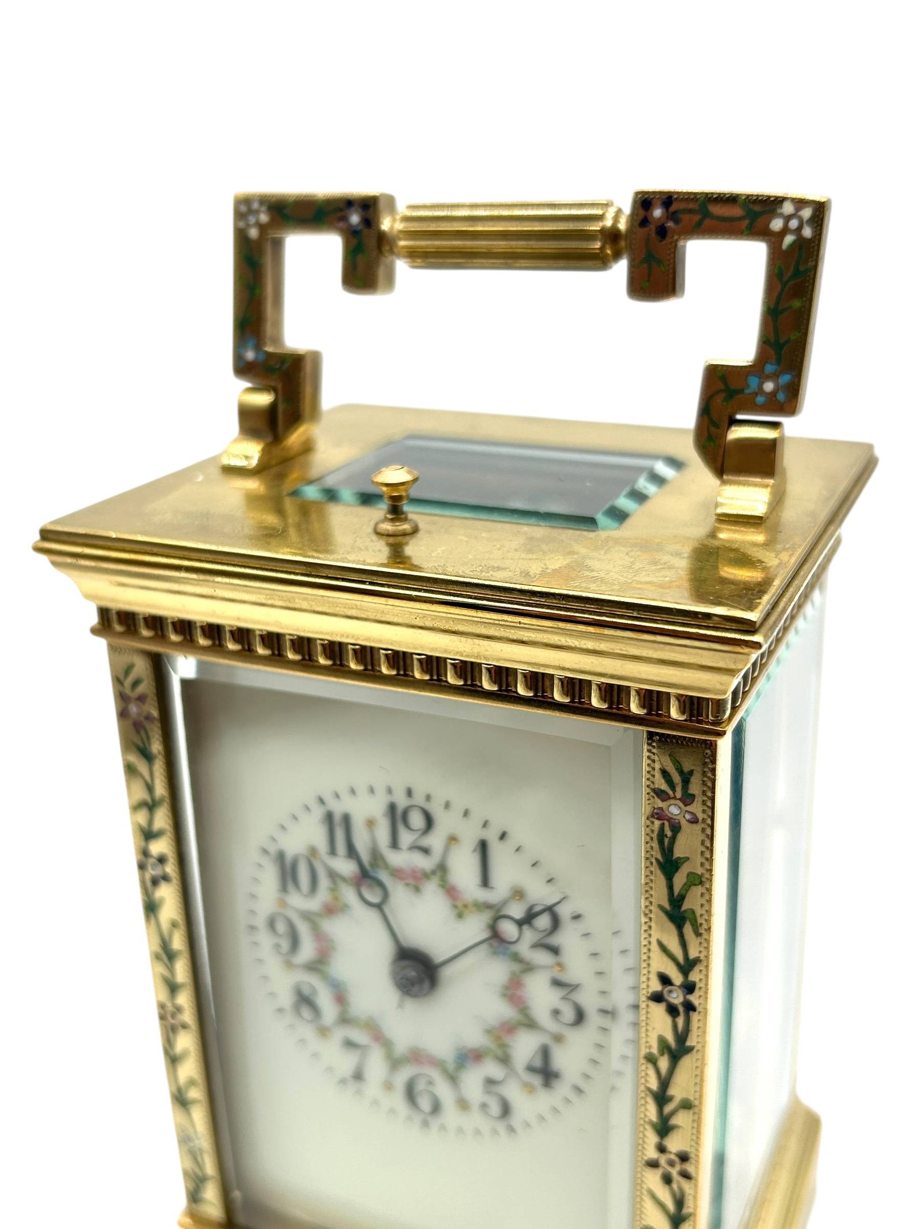 Antique French Repeater Carriage Clock – Enamelled Decoration 8 – Day Gong Striking Carriage C1890