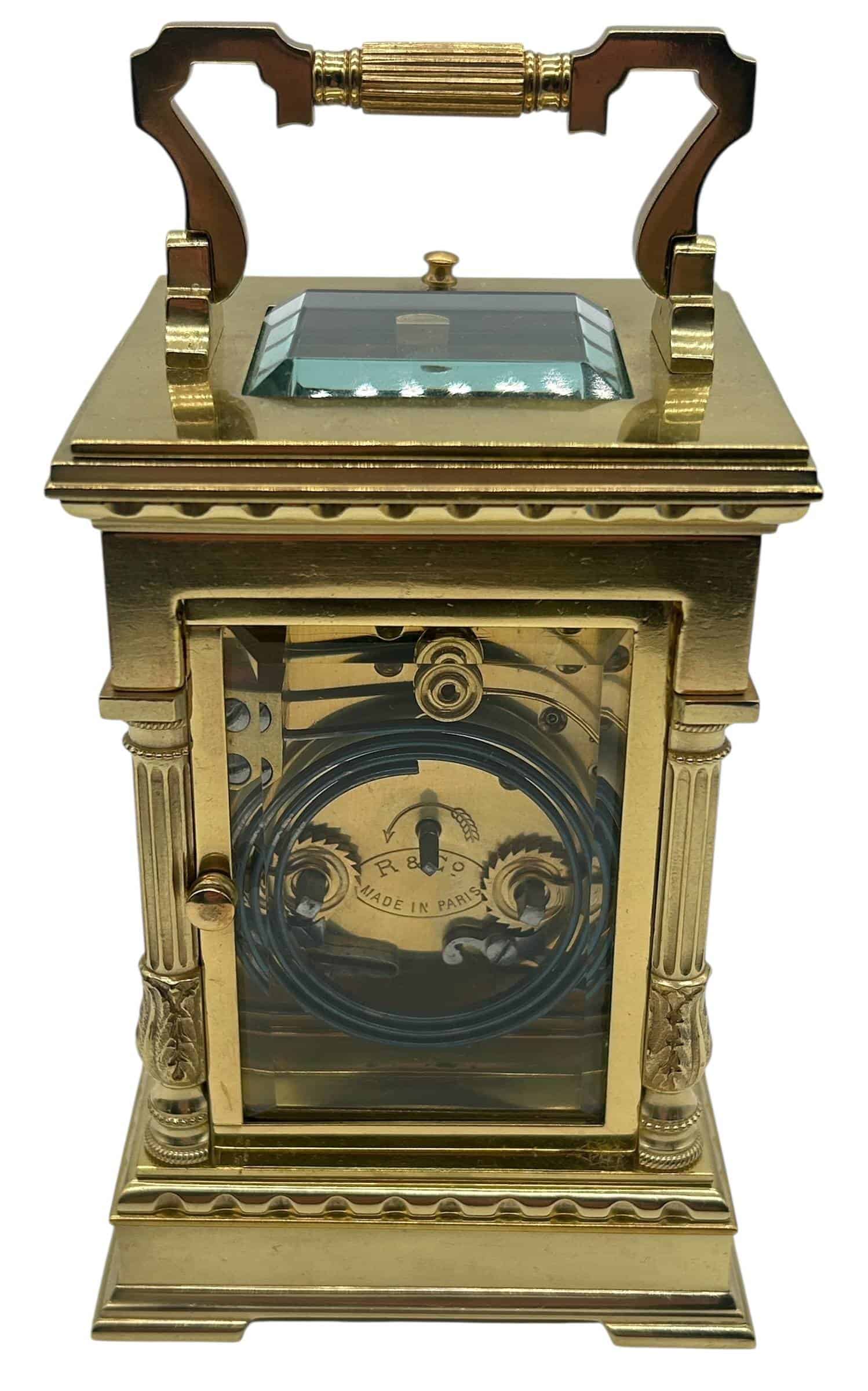 Incredible Architectural Carriage Clock with Brass and Enamel Masked Dial – French 8-Day Gong Striking Carriage Clock with Repeat Feature.